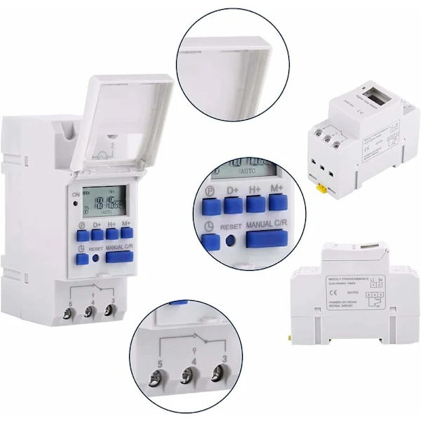 Digitalt LCD-ur, digital programmerbar timer LCD-display ugentlig programmerbar timer tidsforsinkelsesrelæ kontroltimerkontakt AHC15A 12V