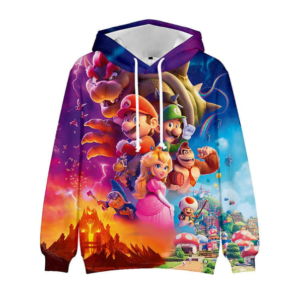 Super Mario Bros Film 3D Cartoon Tryck Casual Dragkedja Hoodies Långärmad Huvtröja Pullover Toppar Barn Födelsedagspresent A 9-10 Years