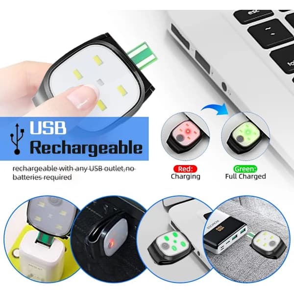 Clip-on løpelys, 2 stk. USB-oppladbare 4 lysmoduser L