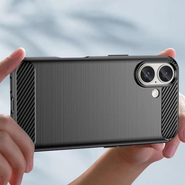 Fodral för iPhone 16 Stöttålig Borstad Kolfiberdesign Svart
