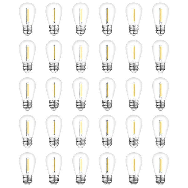 30-pack Outdoor String Lights Bulbs, Waterproof S14 Replacement Bulb, E26 Socket Warm White