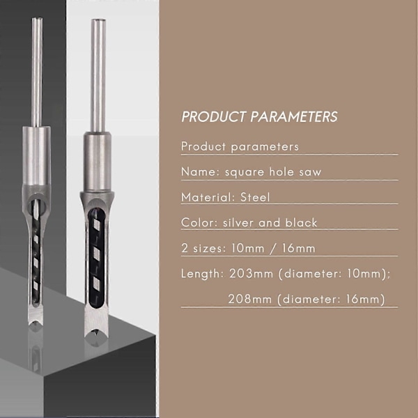 CASA 10 mm/16 mm firkantet hull tappbor tappmeisel trebearbeiding elektrisk drillverktøy