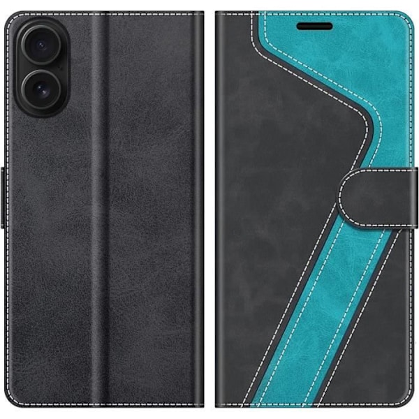Fodral + 2 st härdat glas till iPhone 16, konstläder folio-fodral med stöd - Blå Transparent