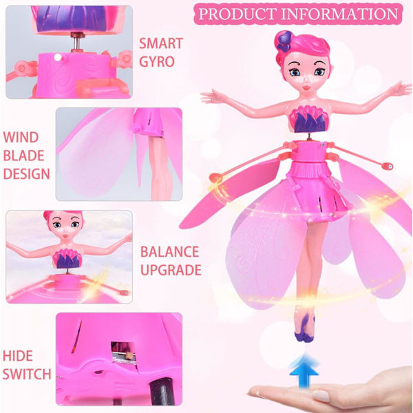 Flygande skimrande älvor Leksak - Crystal Flyers Regnbågsglitter, USB Magic Pixie Flying Fairy. Inomhus Sky Dancers Princess Docka för förtrollande P...