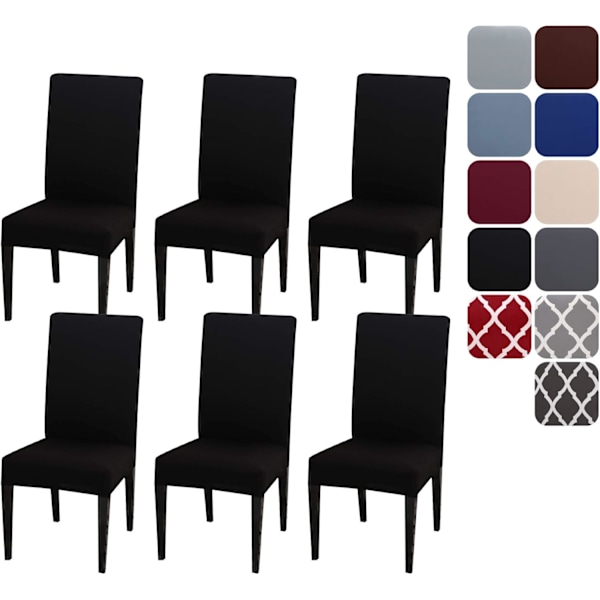 Ruokapöydän tuolinpäälliset, 4 tai 6 kpl, joustavat, irrotettavat, pestävät, tuolin suojukset, koristeelliset suojukset, istuinpäälliset hotelliin, musta black 6pcs