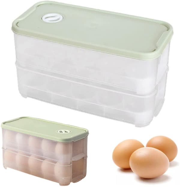 Egg Container Refrigerator, Plastic Egg Box for Storing 20 Eggs, Egg Storage Plastic Egg Trays with Lid, for Kitchen/Camping (Double Layer)