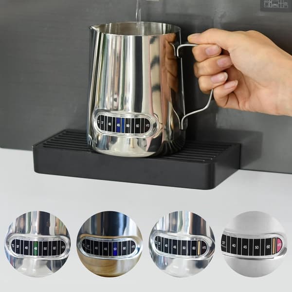 2-pak mælkeskummekander i rustfrit stål, 600 ml med indbyggede termometre, til latte art, til hjemmet og caféer, sølv