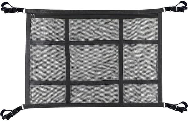Bil tagopbevaringsnet, dobbeltlags polyester mesh-organizer til SUV, lastbil, autocamper, camping, foldbar stor kapacitet, sort 90 x 65 cm