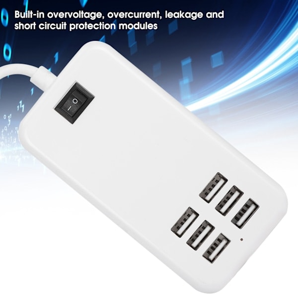 Ladeadapter 6 porter 30W USB skrivebords hurtigladerstasjon hub 100–240V EU-kontakt