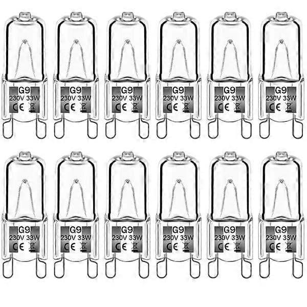 12-pack G9 halogen bulbs 35W 230V 2800K warm white 380lm clear capsule halogen bulbs dimmable no flash no flicker