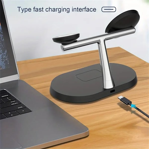 Magnetisk Trådløs Ladestasjon 3-i-1 Hurtigladerstativ for iPhone 15 14 13 12 Pro Max svart