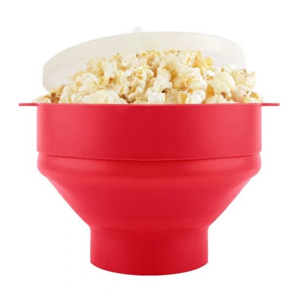 Popcornskål i silikon - Sammenleggbar rød