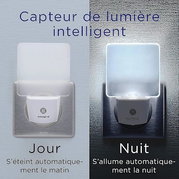[CA] Integrert LED-nattlampe, 2 stykker, med automatisk sensor, dag/natt, stikkontakt, matt hvit