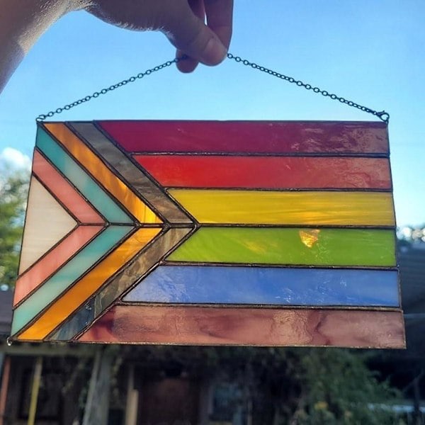 Progress Pride fönsterdekoration, Pride flagga solfångare, Intersex Progressiv Pride flagga, Transgender liten Pride flagga