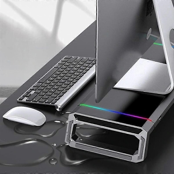 Farveskiftende LED-lamper Ergonomisk arbejdsstation Computer RGB-skærmstativ Riser Stærk bæreevne til bærbar computer Sort