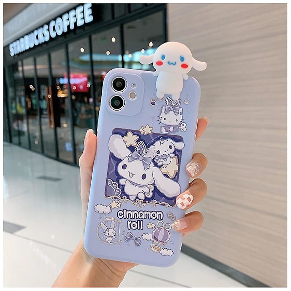 Sanrio Cinnamoroll 3D-etui for iPhone 14 13 12 11 Pro Max X Xr Xs 7 8 Plus Søt hundebåndsbeslag Cartoon Cover Lanyard Speil og Rop Mirror and Rope For iPhone 6 Plus