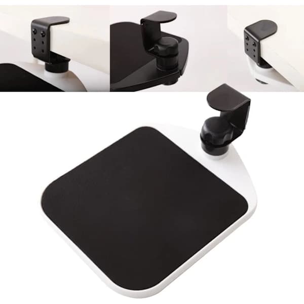 Musemåtte til skrivebord med 360° roterende clip-on platform, tastaturholder