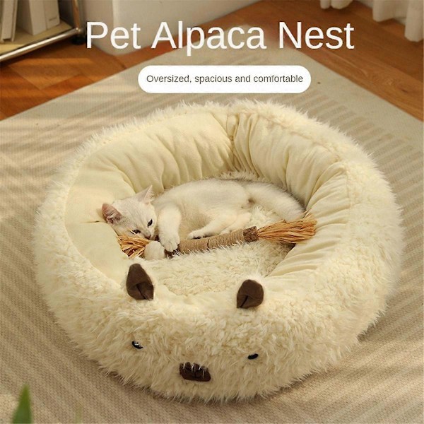 CASA Plysch Rund Djurbädd Sängar för Innekatter Mysig Tecknad Alpaca Form Hundbäddar för Katter eller Små , Nes