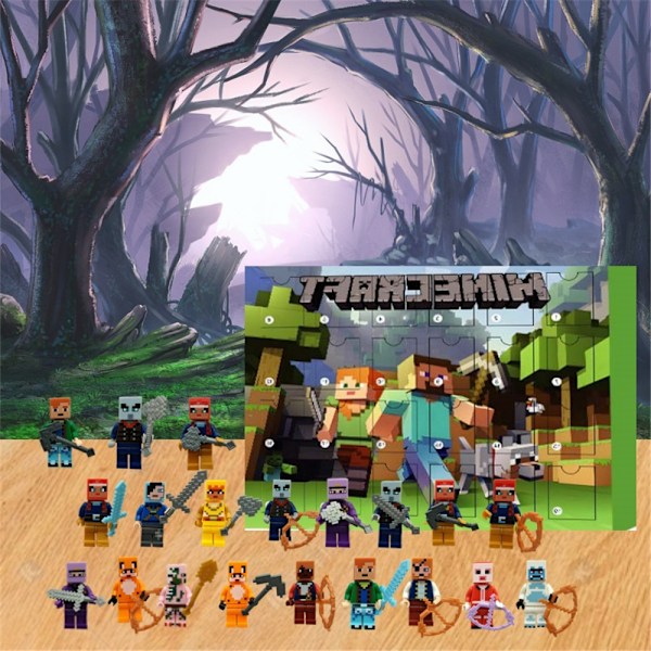 Julkalender 2024 för Barn, 24 Dagar Julgåva Kalender med 24 Minecraft Figurer Leksaker Blind Box