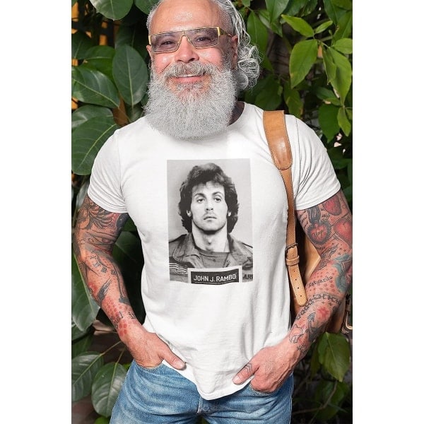 John J Rambo Mugshot Grafisk T-skjorte Sylvester Stallone Film T-skjorte for Menn Rød XL