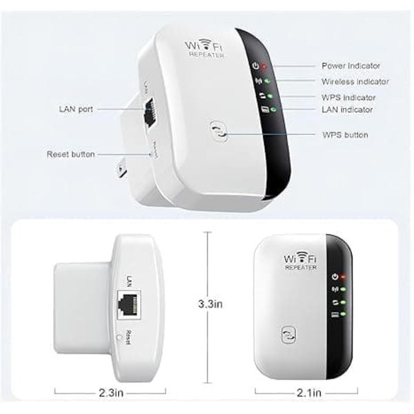WiFi Range Extender White, Wireless Signal Booster with Repeater AP Mode and WPS Function white white