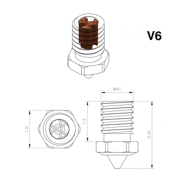 1st E33D V6 dyse 3D-skriverdyse 1,2MM 1,2MM 1,2mm[ca]