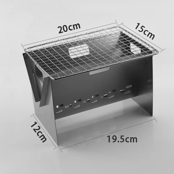 Bærbart Mini Grillstativ, Sammenklappeligt BBQ-stativ i Rustfrit Stål til Udendørs Camping Picnic Baghave, Sølv 20 x 13 x 12 cm