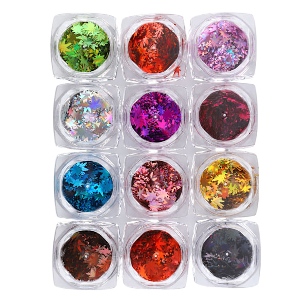 12 farger Lønnbladformet Nail Art Paljetter Nail DIY Dekorasjon Skinnende Pailletteqt0273