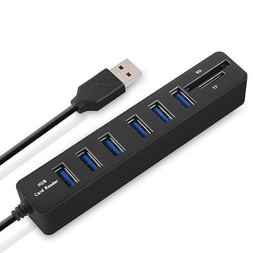 USB 2.0-hub med kortlæser - 6 porte