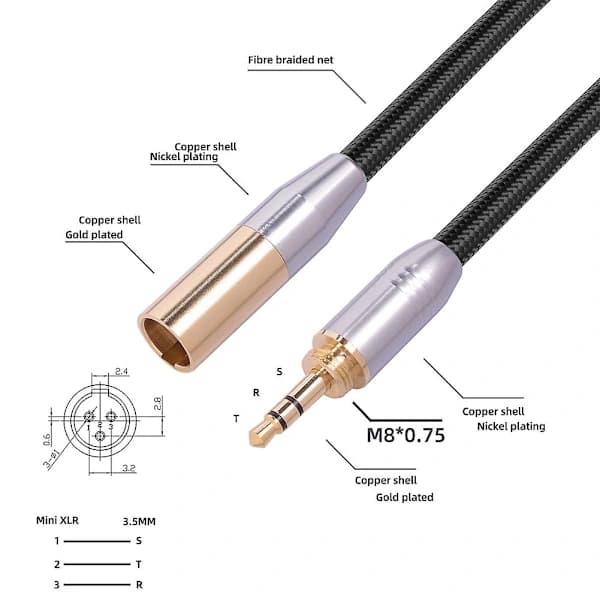 3,5 mm stik O-kabel 3,5 mm stik til 3-benet, A