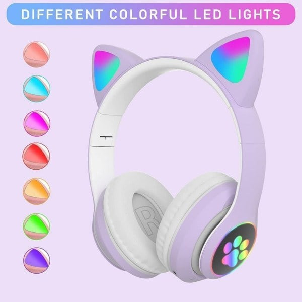 Wireless Kids Headphones with LED Lights, Cat Ears and Microphone