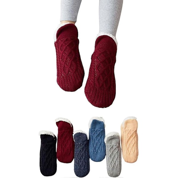 1 Par Vävda Sammetstofflor Innesockor, Halkfria Termiska Innesockor, Hejdå Domningar, Svullnad Röd Red S for EU Size 35-39