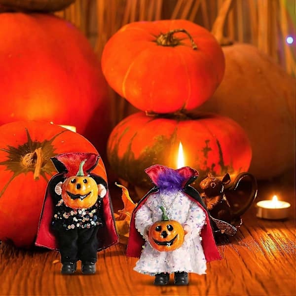 Huvudlös Pumpdocka 2-pack Halloween-dekoration, Flätad och Mantelklädd