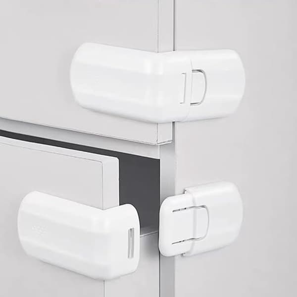 4-pack barnsäkra skåplås, självhäftande ABS-lådor med 3M-tejp för spädbarn och småbarn, vit