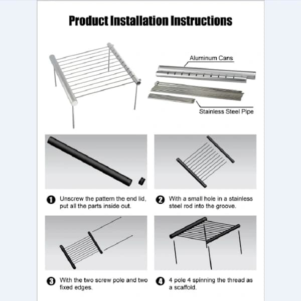 Bærbart sammenleggbart grillstativ i rustfritt stål og aluminium for camping, BBQ, piknik, sølv silver