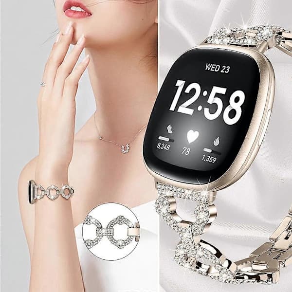 Til Fitbit Versa 4/Sense 2 Rhinestone Dekor Urrem Rustfrit Stål Armbånd Champagne