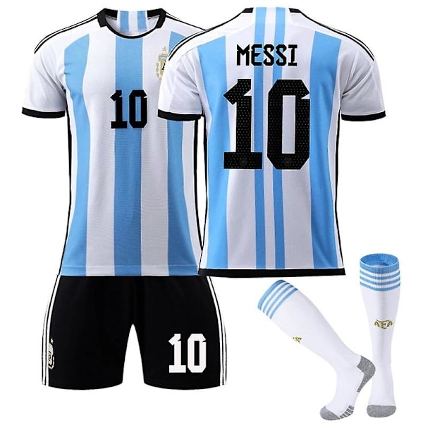 Argentina VM Hjemmetrøye for Herrer Messi #10 Fotballtrøye T-skjorte Shorts Sett Fotball 3-delt Sett for Barn Voksne Adult XL（180-190cm） Adult XL（180-190cm）