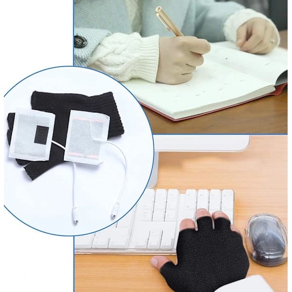 USB Uppvärmda Handskar | Laddningsbara Fingerlösa Vinterhandskar Svart