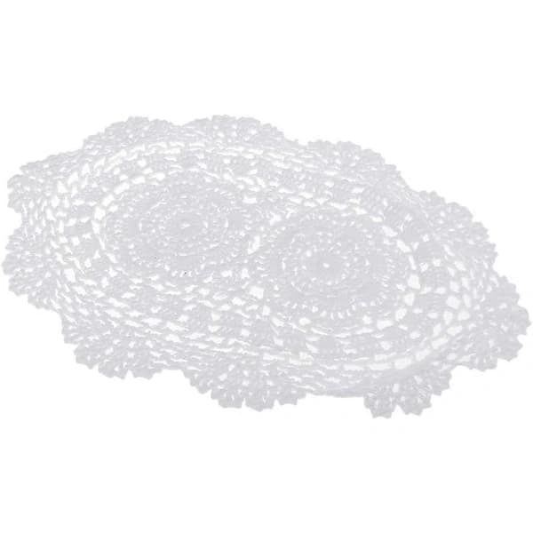 [CA] Utsökt Vit Virkad Bomullsspetsduk Oval Bordsduk 28 x 38 cm