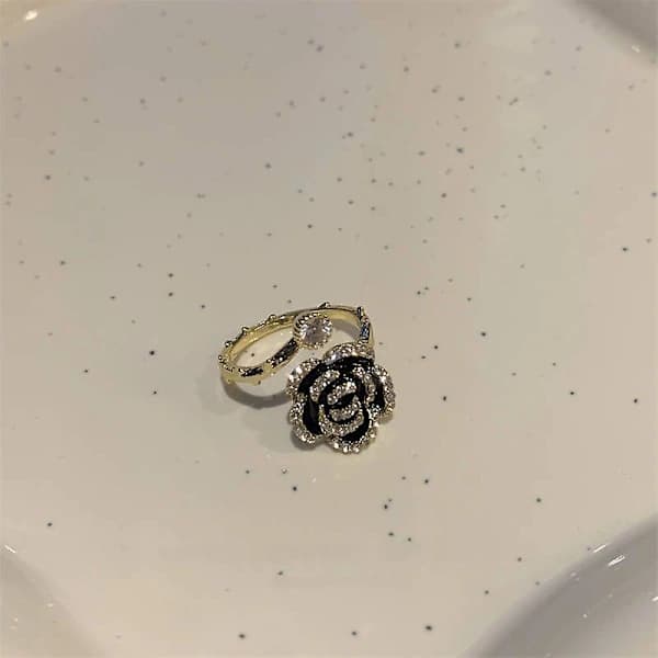 Ringar Svart Kamelia Ring för Kvinnor Justerbara Ringar