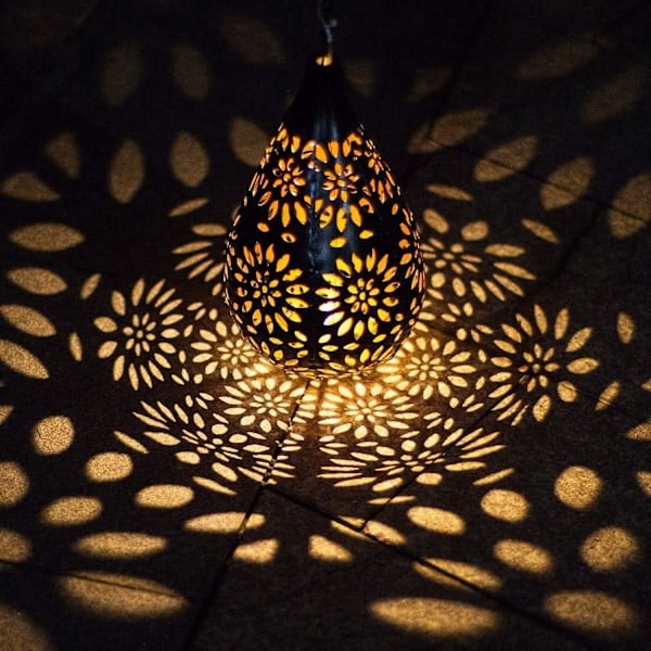 Hengende solcellelamper utendørs hage Boho LED blomst vanntett dekorativ metalllampe for veranda hage utendørs