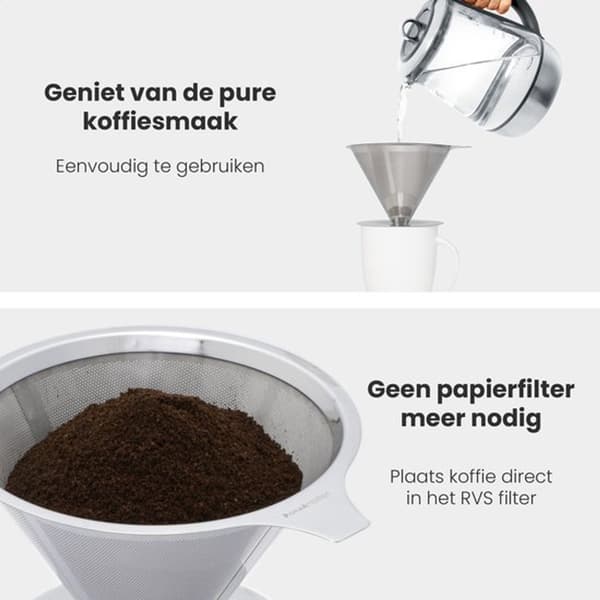 Genanvendeligt Pour Over Kaffefilter Rustfrit Stål Mesh Drypper Med Holder til Hjem Rejse Camping Sølv