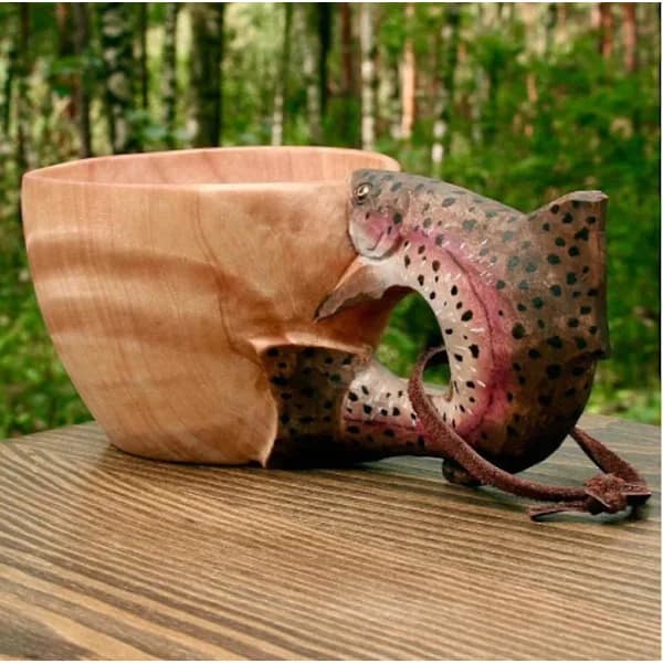 [CA] Bärbar Träkopp - Djurformad Kuksa Guksi Mugg För Camping Och Dricka Älg