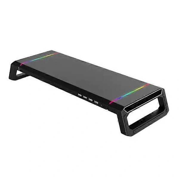 Farveskiftende LED-lamper Ergonomisk arbejdsstation Computer RGB-skærmstativ Riser Stærk bæreevne til bærbar computer Sort