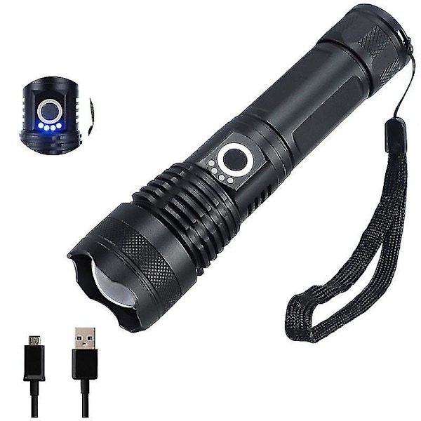 Genopladelige LED-lommelygter, 3000 Lumen Zoombar Vandtæt Lommelygte med 26650 Batterier_CA