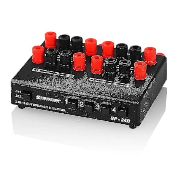 Mini 2-ind-4-ud Stereo Lydvælger Forstærker Switchbox Højttalersplitter Ny