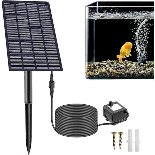 Solcellsdriven syrepump, 2,5W solcellsfontän med luftbubbelstenar, aerator med akvariumsyreledning och luftbubbelsten, för