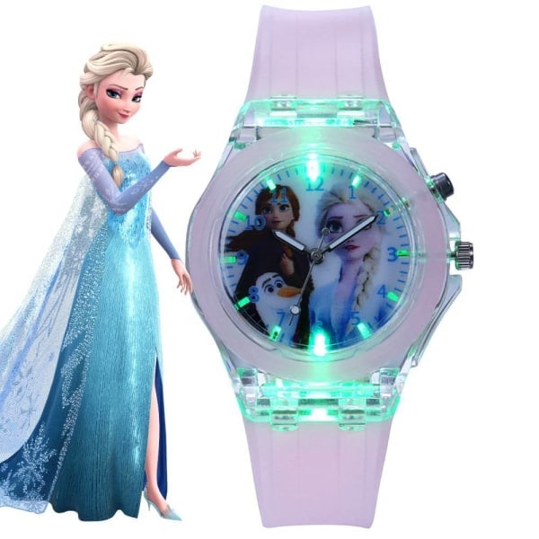 Flickrande Klocka för Flickor med Frozen-Motiv, Kvartsur med LED-Ljus #2