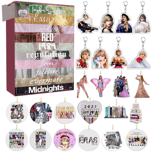 Julkalender med Taylor Swift The Eras Tour-hängen och nyckelringar, 24 dagars nedräkningskalender, adventskalender 2024 1 Set