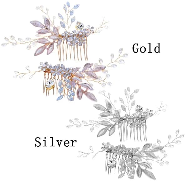 2 ST/Set Pärl Hårkammar Brud Hårkam SILVER silver
